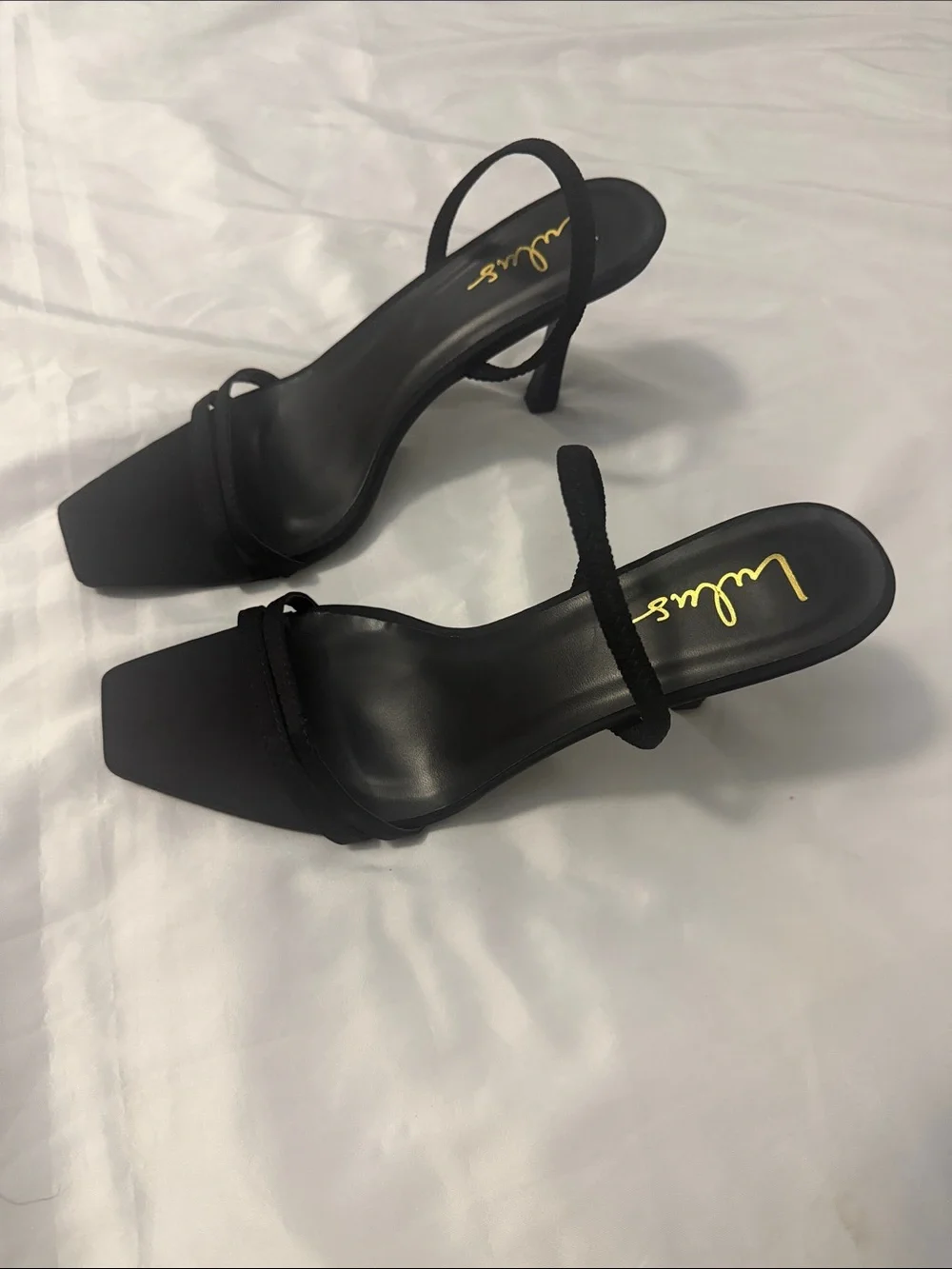 Lulu's Black Minimal Square-Toe Strappy Heels Size 10